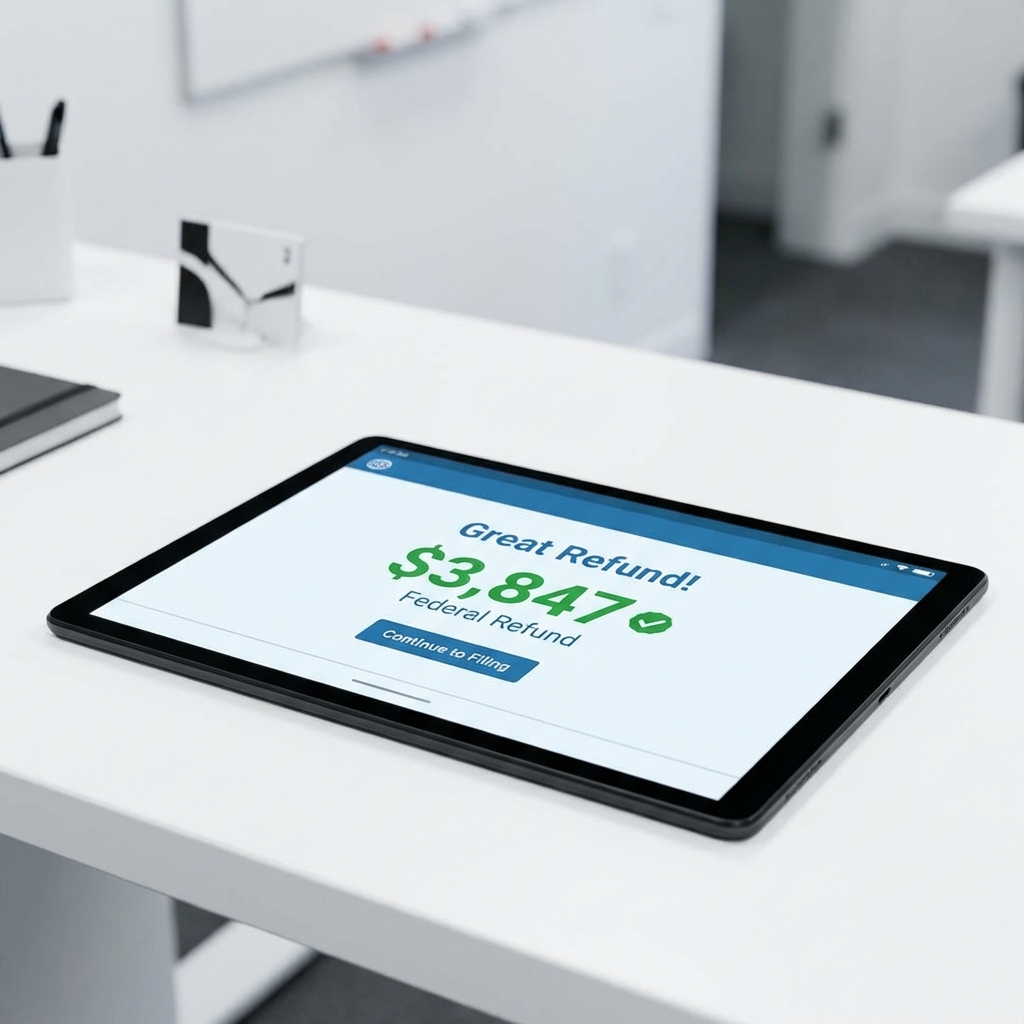 Tax refund of $3,847 displayed on tablet